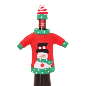 Housse de bouteille de vin Noël avec pull bonhomme de neige et mini bonnet décoratif