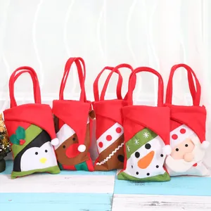 Christmas Felt Gift Handheld Bag Cartoon Santa Snowman Reindeer Pattern Candy Present Packaging Bag Holiday Party Decoration