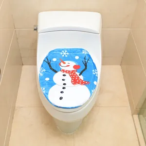 Christmas snowman toilet lid cover with blue snowflake pattern and festive red scarf