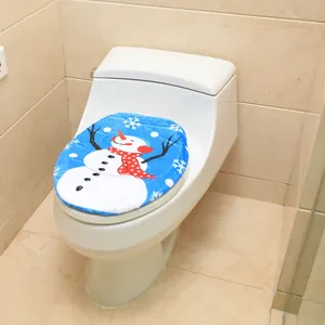 Blue snowman toilet lid cover with red scarf pattern for festive Christmas decoration