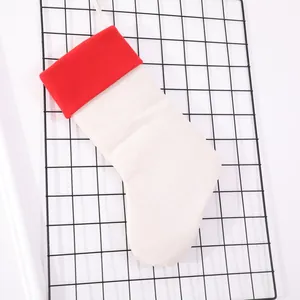 20-inch minimalist burlap Christmas stocking with red velvet cuff and hanging loop