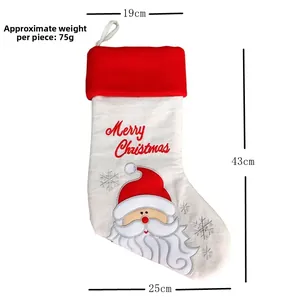 Detailed dimension guide for 20 inch linen embroidered Christmas stocking gift bag