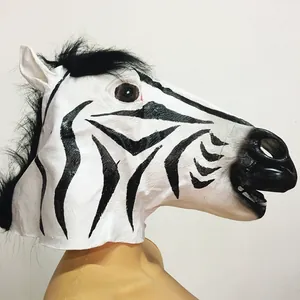 Realistic Zebra Head Mask Halloween Latex Animal Headgear With Black Mane For Cosplay Party Spoof Props