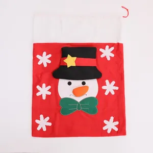 Bolsa de regalo navideña de fieltro con aplique de muñeco de nieve y cordón ajustable
