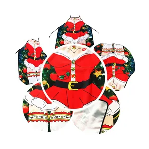 Detail view of polyester Christmas apron with realistic festive bodice and belt print