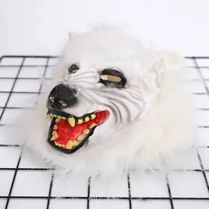 Realistic white werewolf horror mask with faux fur for Halloween masquerade parties