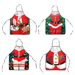Set of four festive Christmas aprons with Santa and funny holiday themed prints