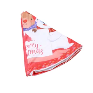 90cm Christmas tree skirt with festive reindeer, polar bear, and Merry Christmas text