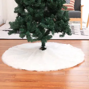 White faux fur Christmas tree skirt 122cm with fluffy plush texture for holiday home decor