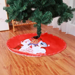 90cm red Christmas tree skirt with festive Santa, reindeer and polar bear illustrations