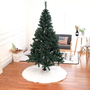 White faux fur 122cm Christmas tree skirt with plush texture for home holiday decoration