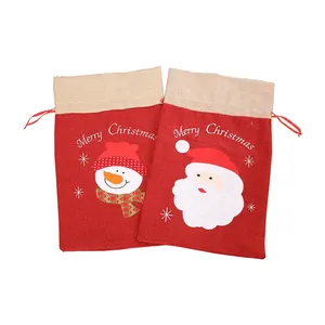 Sacchetti regalo di Natale in juta con disegni di Babbo Natale e pupazzo di neve per dolci