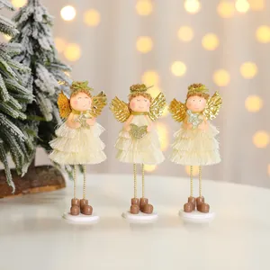 Ornement Ange de Noël Avec Jupe à Glands Et Ailes Pailletées Pour Décoration de Table Étoile Cœur Sapin de Noël