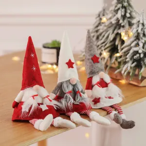 Décoration de Noël Gnome en Peluche Feutre Tricoté Poupée sans Visage Tomte Scandinave Longues Jambes pour Table Maison
