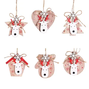 Lot de 6 ornements de Noël en bois avec motifs de renne pour décoration de sapin
