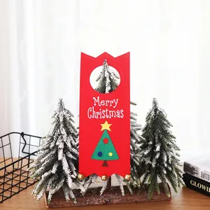 Merry Christmas felt door hanger with green tree, yellow star and golden bells