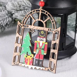 Wooden Nutcracker soldier ornament for Christmas tree decor with rustic rope and red bead