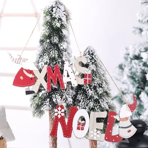 Christmas Wood Hanging Sign Santa Claus XMAS NOEL Letter Ornament For Home Xmas Tree Decoration Festive Party Supplies Gift