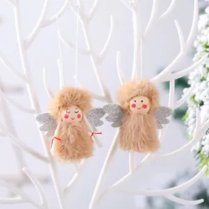 Set de dos ángeles colgantes de Navidad con cuerpos de piel sintética y alas plateadas brillantes