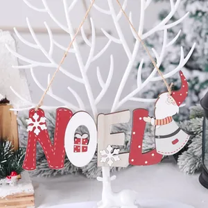 Wooden NOEL Christmas sign with Santa Claus and snowflake patterns for tree decoration