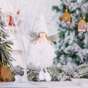 White plush angel Christmas tree pendant with silver wings and star wand ornament
