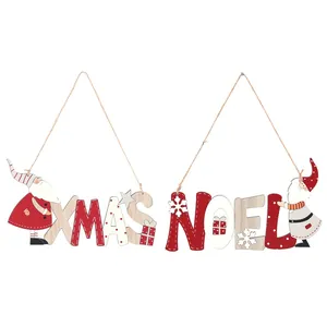 Christmas wooden XMAS and NOEL hanging ornaments with Santa Claus for festive tree decor