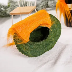 Green gnome felt hat with orange beard for St. Patrick's Day wine bottle decoration