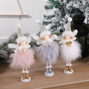 Detailed trio of Christmas angel ornaments with sequin hats and fluffy feather skirts