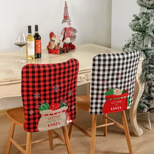 Christmas buffalo plaid chair covers set of 2 with Santa letter pockets and snowflakes