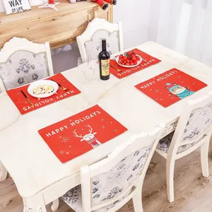 Christmas placemats with reindeer and Happy Holidays print set of four for table decor