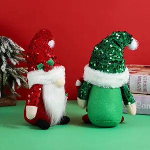 Christmas gnomes set with sequin hats and white beards for holiday home decoration