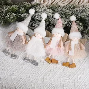 Plüsch Engel Mädchen Weihnachtsbaum Anhänger Dekoration Mit Pailletten Flügeln Und Strickmütze Für Zuhause Fest Party Dekor
