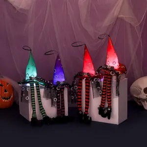 Halloween Glowing Witch Hat Hanging Decoration Striped Long Legs Witch Doll With LED Light For Party Home Decor