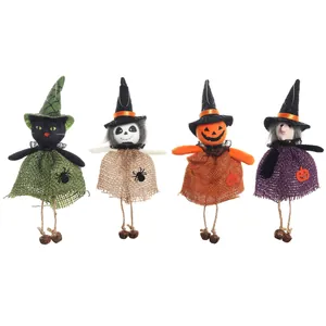 Set of 4 Halloween hanging decorations with pumpkin ghost witch and black cat