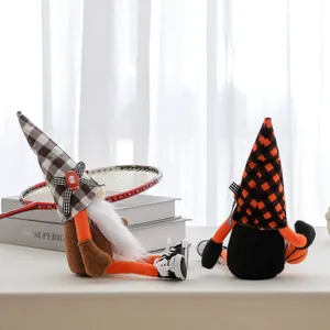 Set of two basketball and rugby themed gnomes plush with plaid hats for home decor