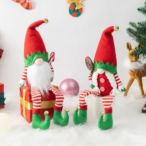 Bambola di Peluche Gnomo Senza Volto Gambe Lunghe Elfo di Natale Con Campana e Caramella per Decorazione Feste