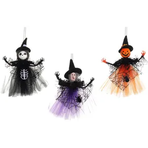 Halloween hanging witch pumpkin ghost decorations with mesh skirts for bar party scene