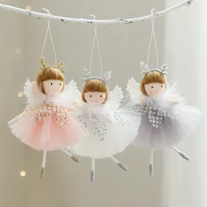 Ornement Suspendu Ange de Noël Avec Jupe en Filet à Paillettes et Ailes en Plumes Poupée Fée pour Décoration de Sapin
