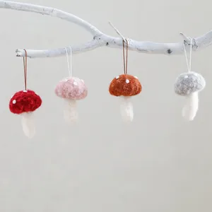 Handmade Wool Felt Mushroom Christmas Tree Hanging Ornament Red Pink Brown Gray Polka Dot Mini Mushroom Pendant Holiday Decoration Decor Gift