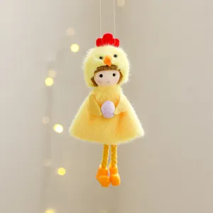 Pendentif poussin de Pâques en peluche avec œuf coloré pour décoration de fête maison