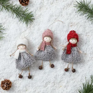 Handmade Christmas Angel Doll Hanging Decoration Lamb Velvet Plush Girl Pendant With Bells Xmas Tree Ornament Festive Home Decor