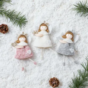 Handmade Plush Christmas Angel Hanging Ornaments White Pink Gray Angel Doll Pendant For Christmas Tree Decor Home Holiday Party