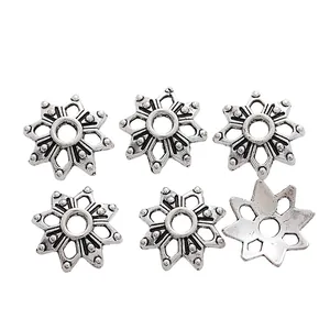 Vintage silver snowflake alloy spacer beads for DIY jewelry making with central hole