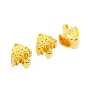 Three golden vintage umbrella-shaped alloy beads for DIY European bracelet making