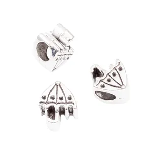 Vintage silver alloy umbrella large hole beads for DIY European charm bracelet or necklace