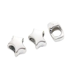 Three silver star-shaped large hole metal beads for DIY European bracelet making
