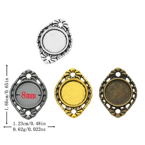 Vintage Zinklegering DIY Sieraden Hanger Basis Ronde Tray Holle Diamant Frame Voor Ketting Maken Accessoires