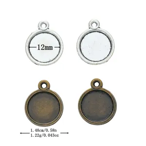 DIY Ronde Zinklegering Hanger Bakje Basis 12mm Cabochon Instelling Sieraden Maken Benodigdheden Voor Ketting Armband Craft