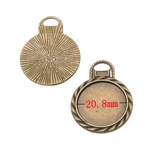 Vintage bronze zinc alloy pendant base with 20.8mm round bezel for DIY jewelry