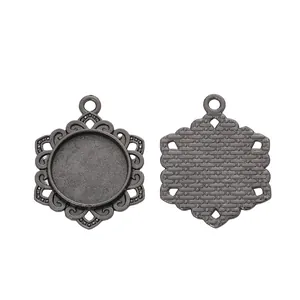 Front and back view of 16mm antique silver round bezel settings for DIY jewelry pendants